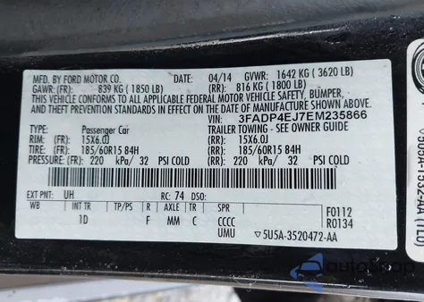 2014 Ford Fiesta Se из США, поврежденный, VIN 3FADP4EJ7EM235866